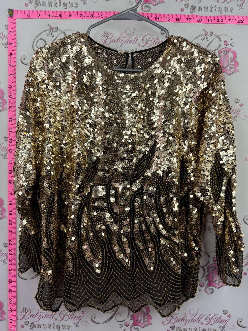 Sequin shirt blouse vintage Gold Sequin Long Sleeve Women's Top